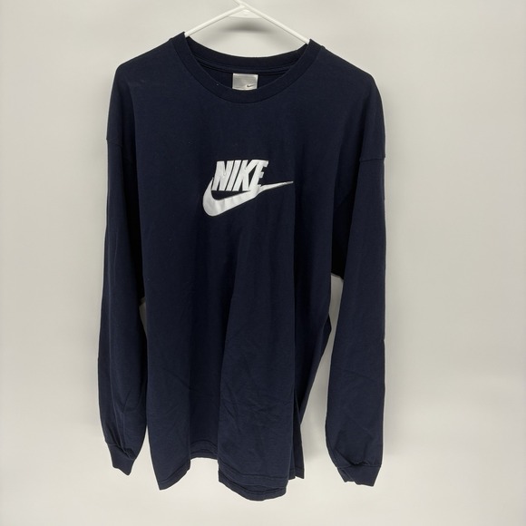 Nike Other - Vintage Nike Blue Long Sleeve Shirt Puff Print Embossed Embroidery Men XL